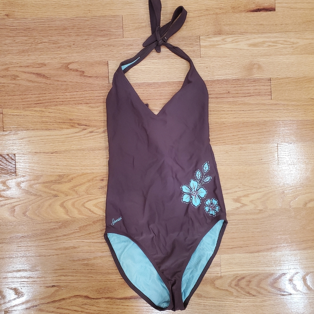 Speedo Sculpt Halter-tie Open Back tie closure Multicolor One piece Swimsuit 10